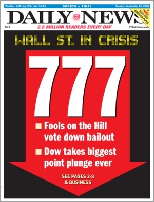777: la une du Daily News de New York 30 septembre 2008