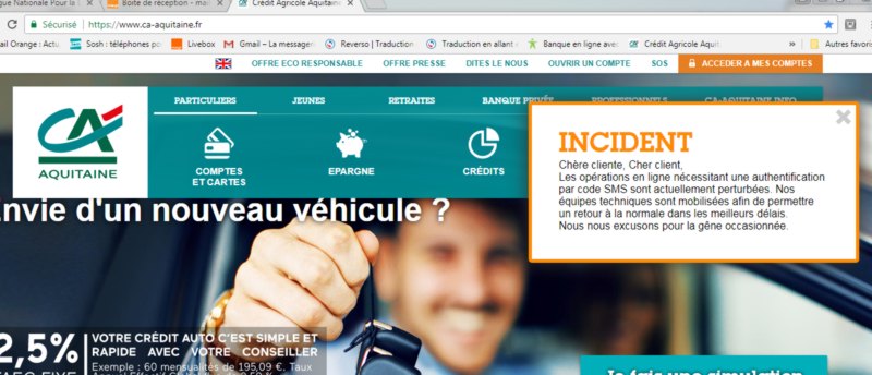 incident informatique credit agricole