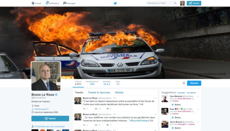 page twitter du Ministere de l'Interieur Place Beauveau